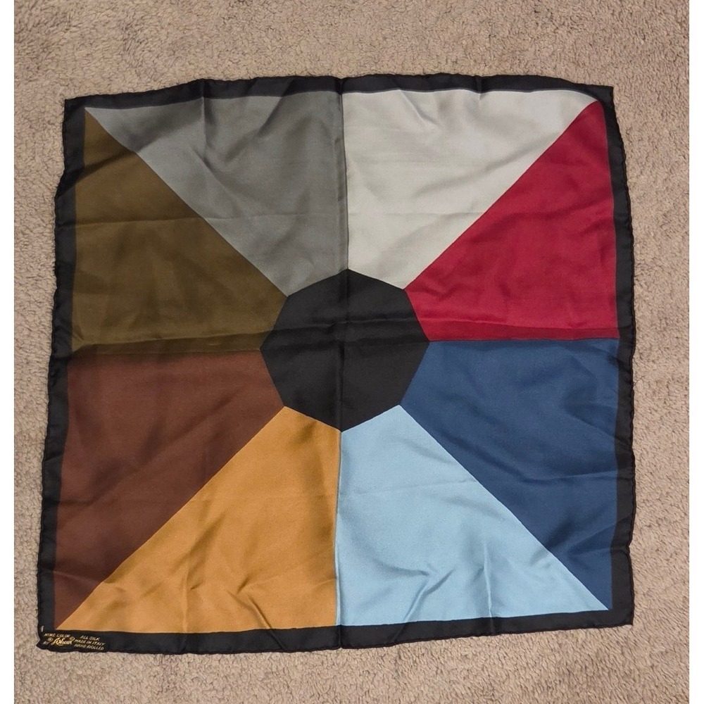 Vintage Ashear 9 Color Silk Scarf Italy Geometric Color Block Hand Rolled 18"